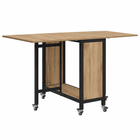 Tavolo pieghevole salvaspazio con ruote e vano portaoggetti, 130x80x76,5 cm, ideale per cucina, sala da pranzo e ufficio