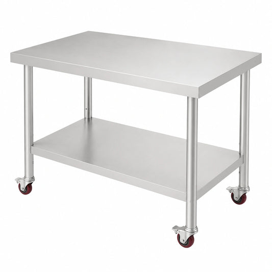Tavolo Professionale in Acciaio Inossidabile con Ruote, 90x76x82 cm, per Cucina e Ristorante