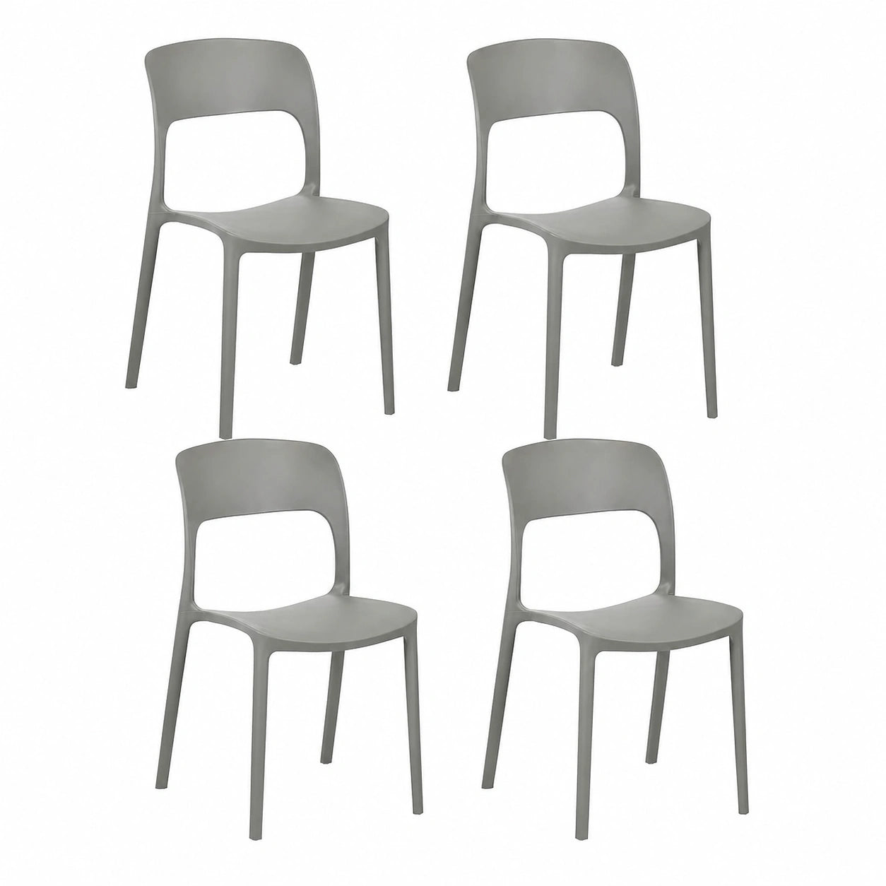 Set di 4 Sedie Impilabili da Giardino e Interni, Design Moderno in Polipropilene, Grigio Chiaro