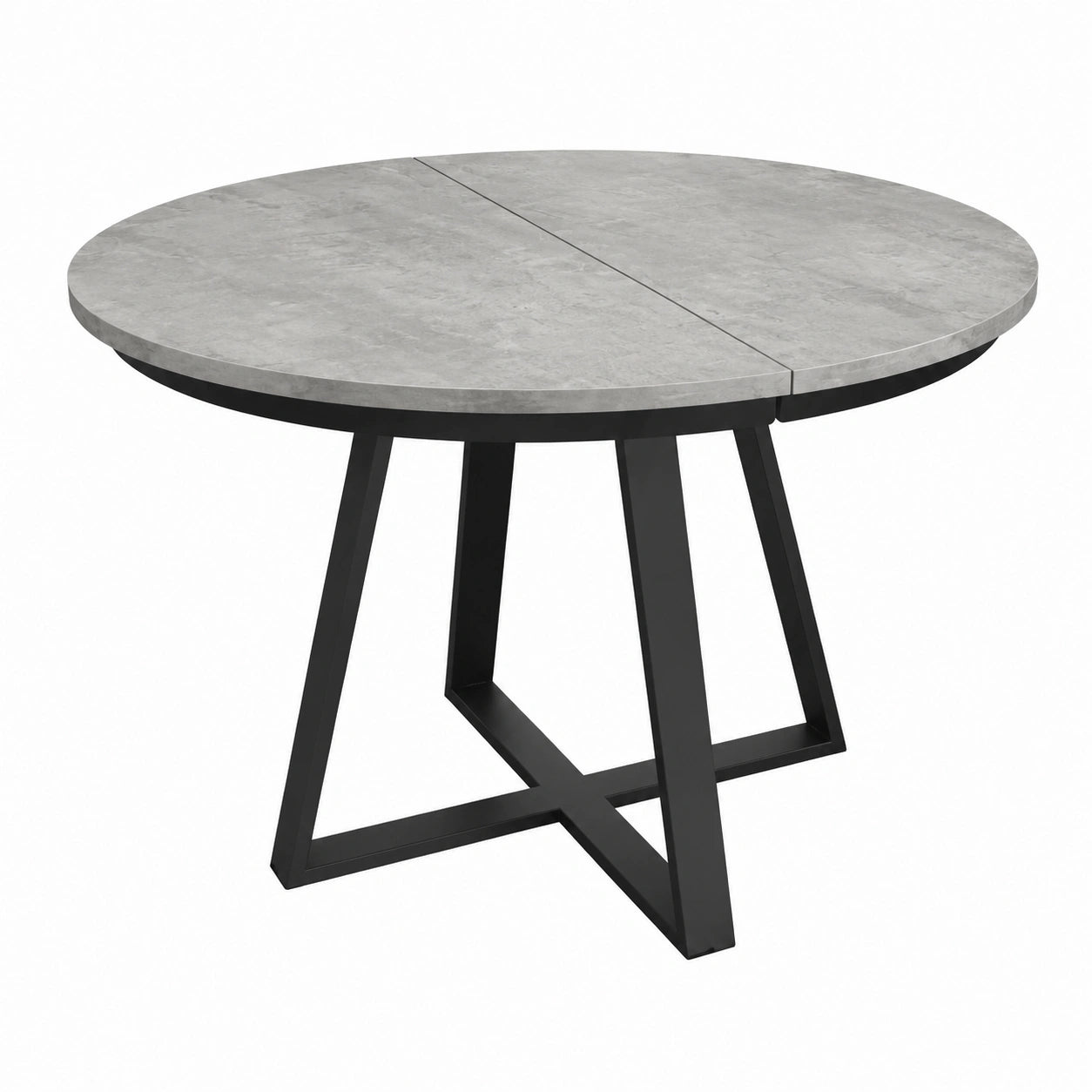 Tavolo Rotondo Estensibile Melania con Gambe Nere Incrociate, Design Italiano, Colore Grigio Cemento, da 120 a 170 cm