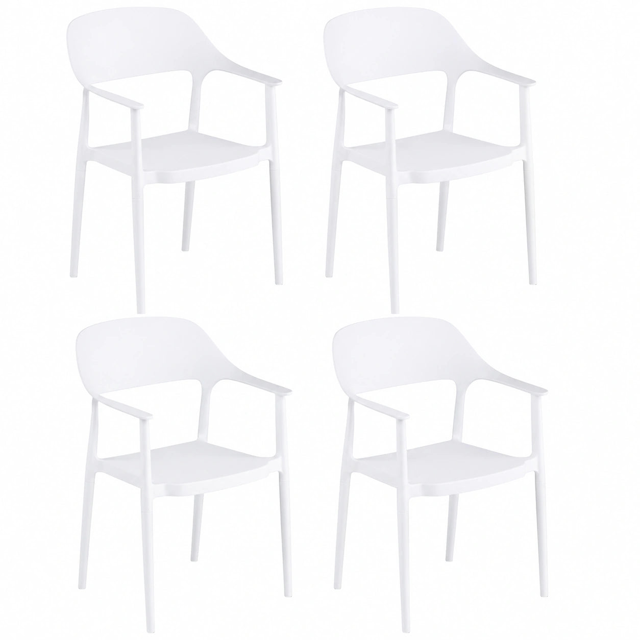 Poltrona Ergonomica Impilabile con Braccioli Comodi, 150 kg di Carico, per Cucina e Soggiorno, Set di 4 (Bianco)