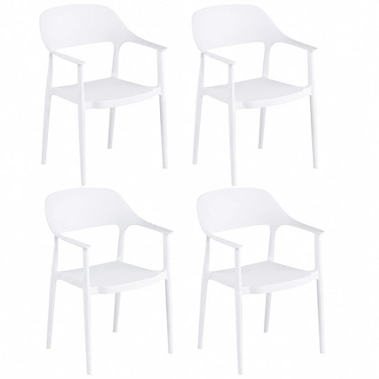 Poltrona Ergonomica Impilabile con Braccioli Comodi, 150 kg di Carico, per Cucina e Soggiorno, Set di 4 (Bianco)