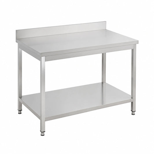 Tavolo da Lavoro in Acciaio Inox con Mensola 120x60 cm per Ristorazione