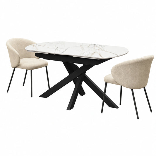 Tavolo Allungabile Ovale in Ceramica con Gambe Nere, 140x90 cm