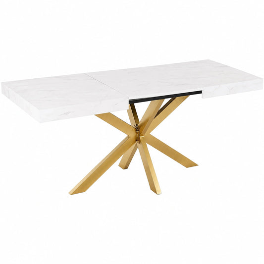 Tavolo da Pranzo Allungabile Avia con Base Dorata e Piano in Marmo