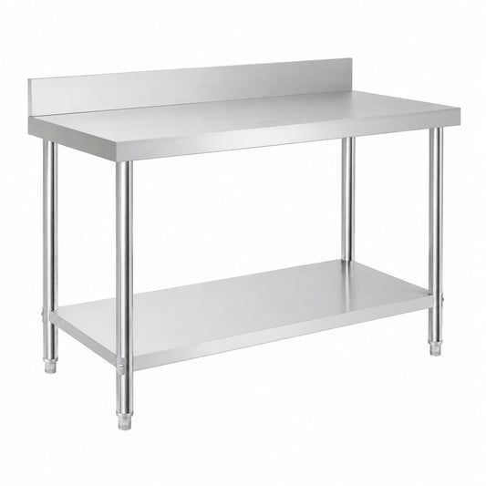 Tavolo da Lavoro in Acciaio Inox 120x60x85cm con Alzatina, Ideale per Ristoranti e Bar