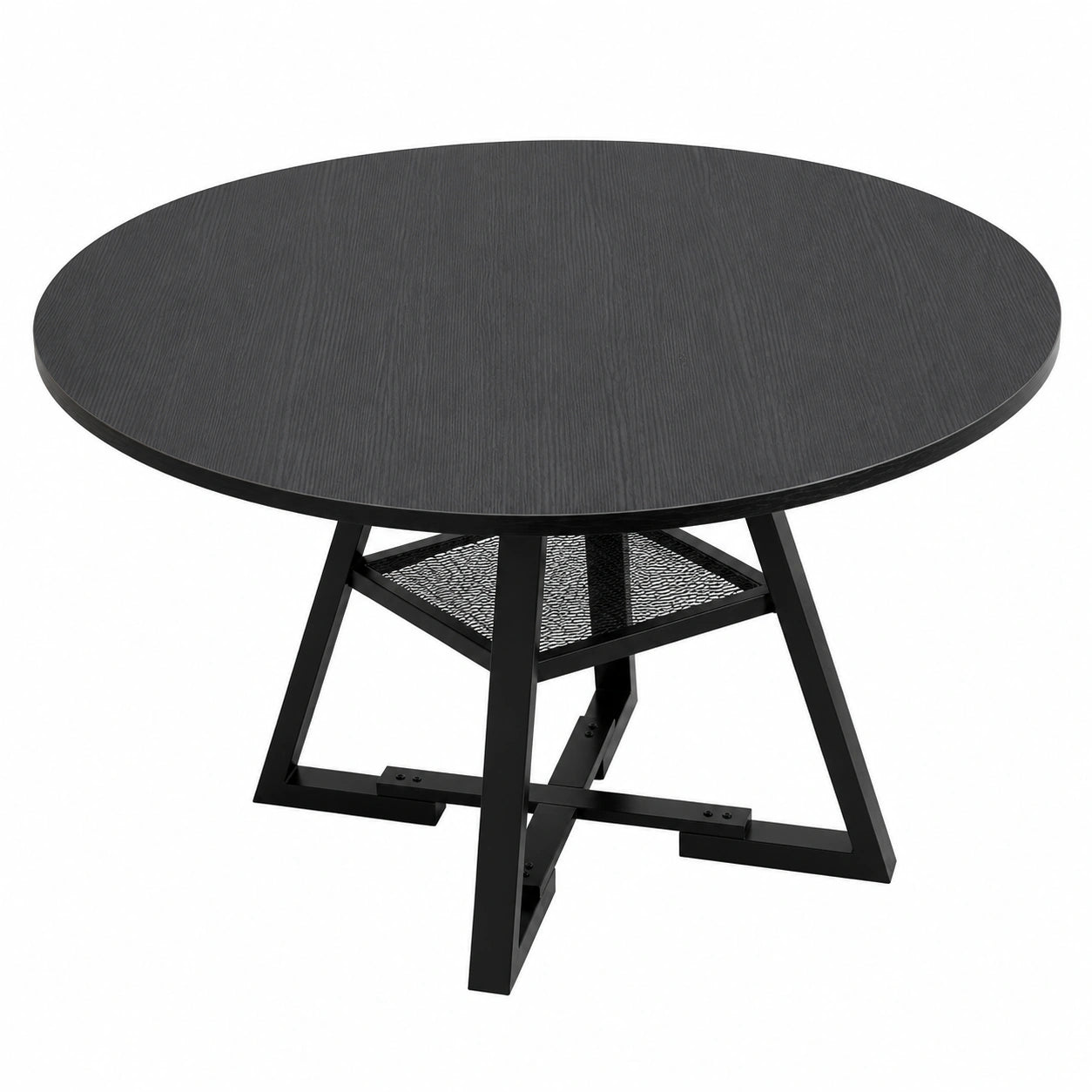 Tavolo Rotondo 120cm con Gambe in Metallo e Piano in Legno, Design Moderno per Sala da Pranzo e Cucina, Colore Nero