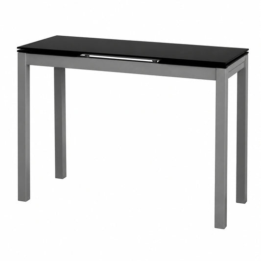 Tavolo da Cucina Estensibile in Vetro e Metallo, Nero/Argento, 85/135x40x76 cm