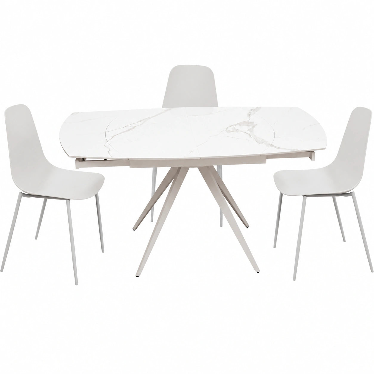 Tavolo Allungabile in Ceramica Statuario con Gambe in Metallo Bianco, Cucina e Soggiorno, 120x90x78 cm