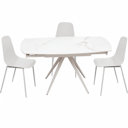 Tavolo Allungabile in Ceramica Statuario con Gambe in Metallo Bianco, Cucina e Soggiorno, 120x90x78 cm