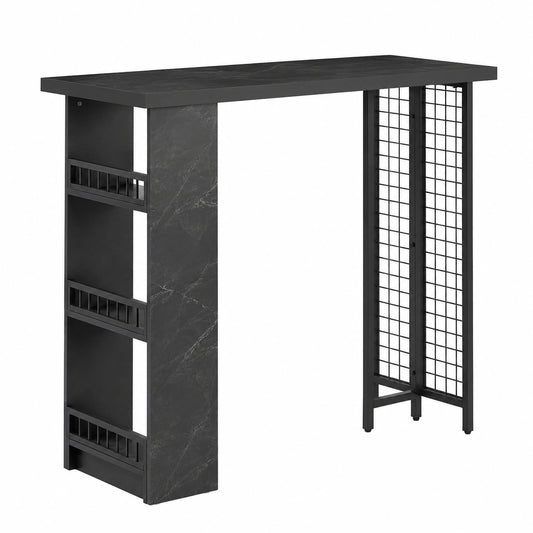 SoBuy Tavolo da Bar Alto Nero con Ripiano 120x50x105cm per Cucina e Balcone