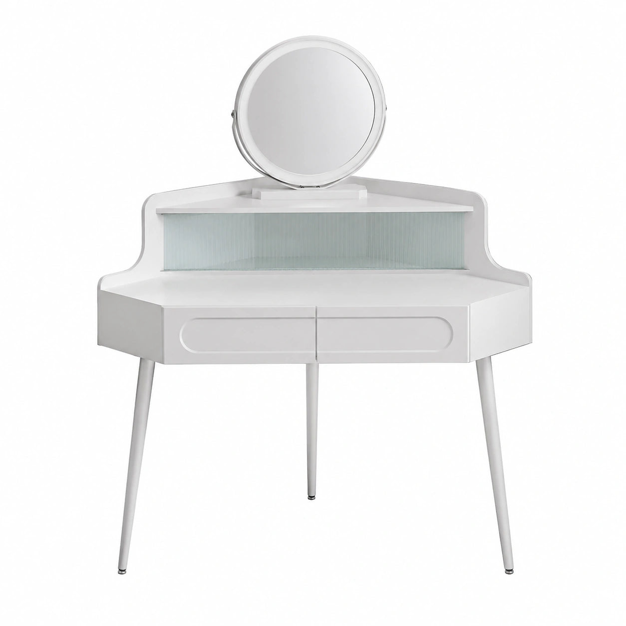 Tavolo da Trucco Angolare con Specchio a LED Dimmerabile e Cassetti, Bianco