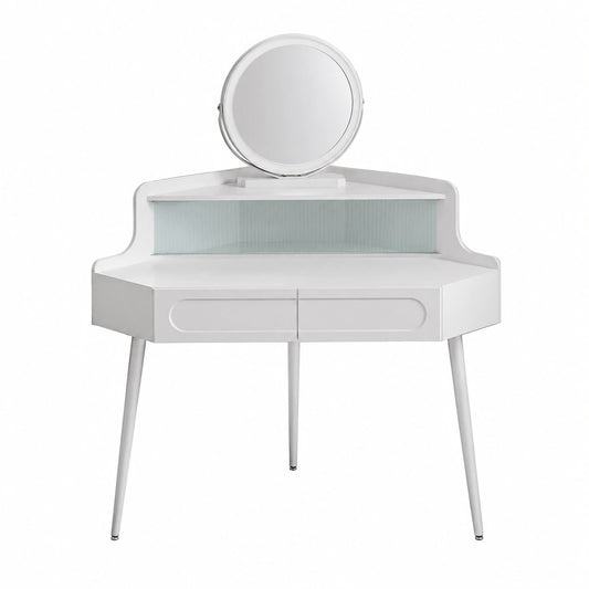 Tavolo da Trucco Angolare con Specchio a LED Dimmerabile e Cassetti, Bianco