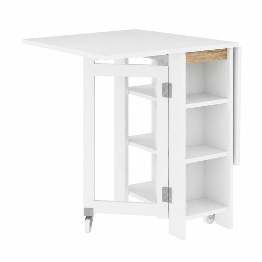 Tavolo da Pranzo Pieghevole con Ruote per 4 Persone, Tavolo Salvaspazio con Ripiani e Ribalte, 120x60x75 cm, Bianco