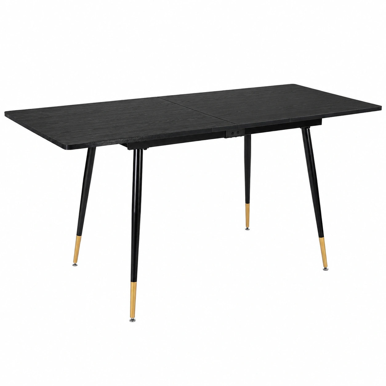 Tavolo da Pranzo Estensibile per 4-6 Persone, Design Industriale, Nero e Oro, 120-160x80x75cm