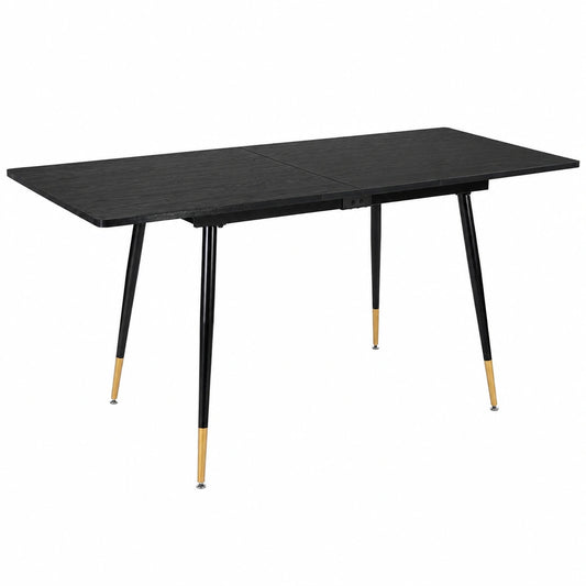 Tavolo da Pranzo Estensibile per 4-6 Persone, Design Industriale, Nero e Oro, 120-160x80x75cm