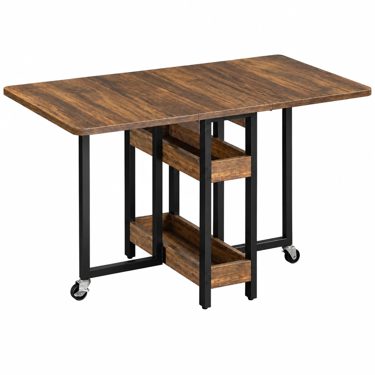 Tavolo da Pranzo Pieghevole in Legno di Tiglio con 2 Ripiani, per 4-6 Persone, Ideale per Piccoli Spazi, 133x80x75 cm